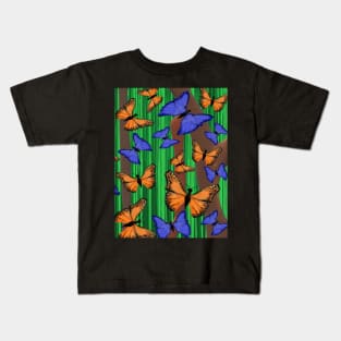 Blue and Orange Butterflies with Abstract Trees and Grass Kids T-Shirt